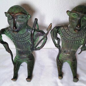 2x Cast Brass Warrior Monkeys Figurines/Statues - ROBB & STUCKEY - SHIPS FREE